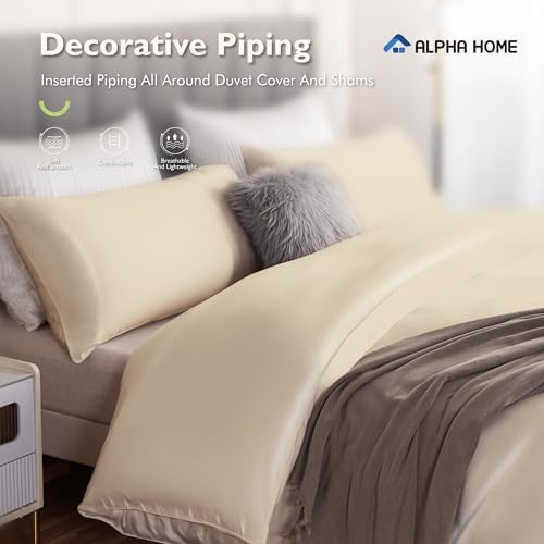 ALPHA HOME Queen Duvet Cover Set with Silk Feel