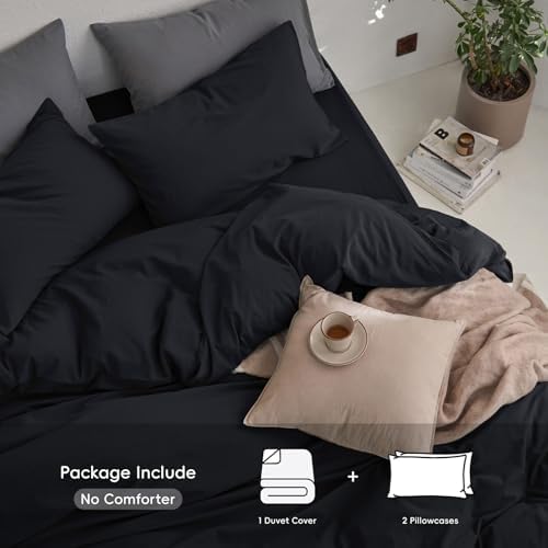 MooMee Queen Duvet Cover Set 3 Pieces Black 90x90