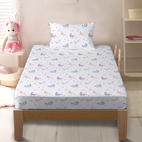 MUSOLEI Unicorn Fitted Sheet Set for Kids