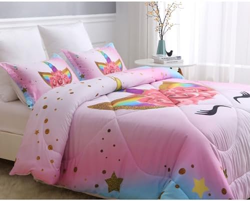 SIRDO Unicorn Queen Bedding Set for Girls