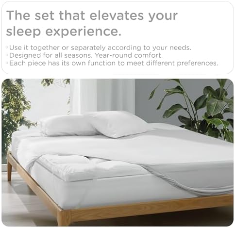 KUB Mattress Topper with Cooling Protector and Fitted Sheet Set