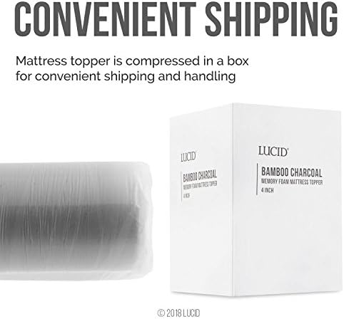 Lucid 4 Inch Ventilated Bamboo Charcoal Mattress Topper - Queen