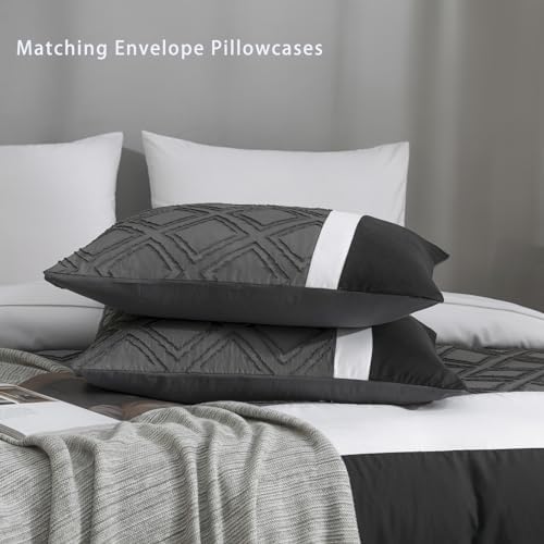 YASMENG Dark Gray Boho Tufted Duvet Cover Set