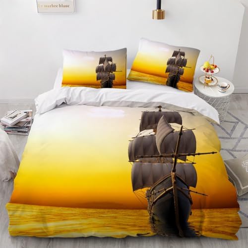 GIPNIAU Kids Duvet Cover Set California King Sailboat Design