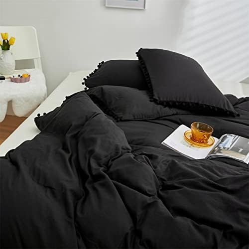IHOUSTRIY Twin Duvet Cover Set with Pom Poms and Zipper Closure 1