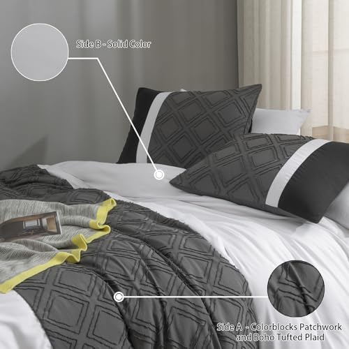 YASMENG Dark Gray Boho Tufted Duvet Cover Set