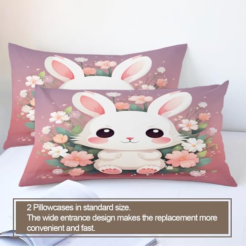STRELEC Cute Rabbit Duvet Cover Set California King Size Pink