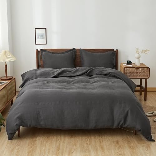 SimpleOpulence Linen Duvet Cover Set Queen Size 3PCS