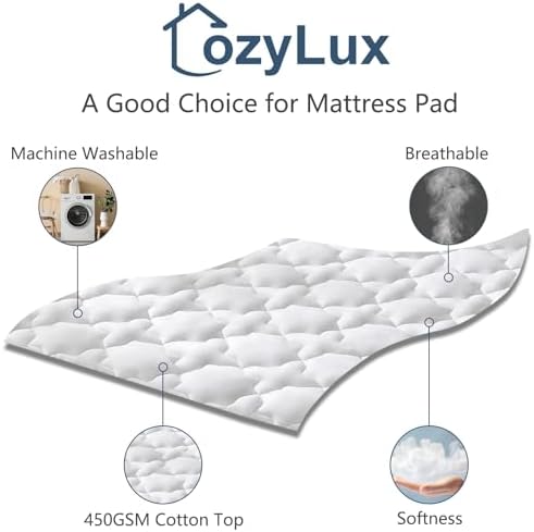 CozyLux Cal King Mattress Pad Deep Pocket 21 Non Slip Cotton Cooling Topper