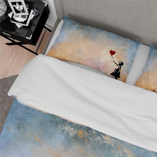 HOBBOY Kids Duvet Cover Set Balloon Girl Pattern 3pc Twin XL 1