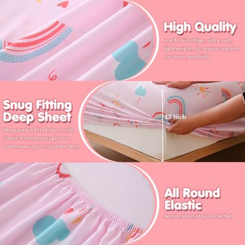 CIMVI Girls Rainbow 4-Piece Full Sheet Set
