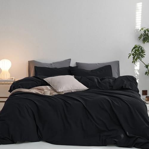 MooMee Queen Duvet Cover Set 3 Pieces Black 90x90