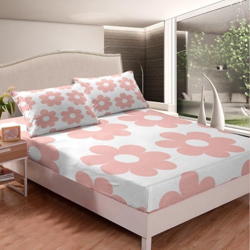 Manfei Girly Pink Floral Twin Bed Sheet Set