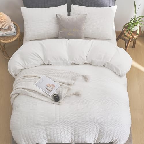 DuShow Seersucker Queen Duvet Cover Set 3 pcs White