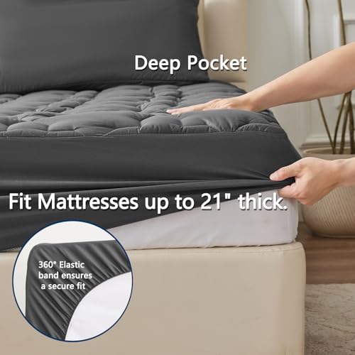 CozyLux Dark Grey Mattress Pad with Deep Pocket