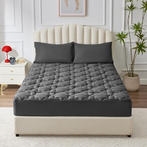 CozyLux Dark Grey Mattress Pad with Deep Pocket