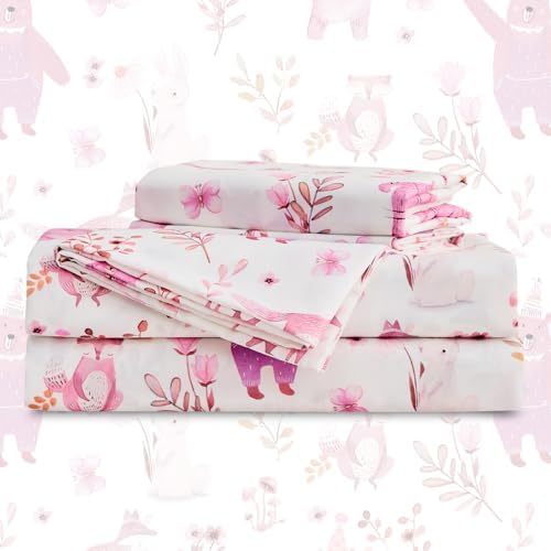Gogreen Kids Bed Sheet Set Twin Size 3PCS Pink Bear Microfiber