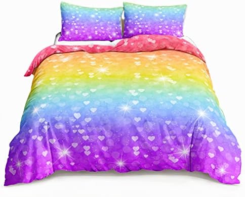 HOSIMA Girls Duvet Cover Set - Twin Rainbow Bedding with 3D Print Technology