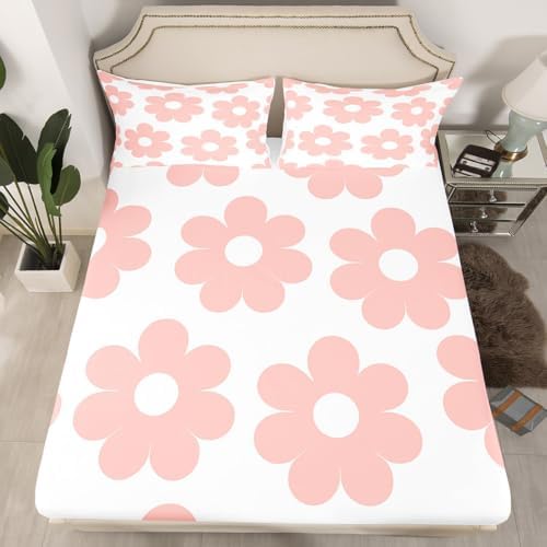 Manfei Girly Pink Floral Twin Bed Sheet Set