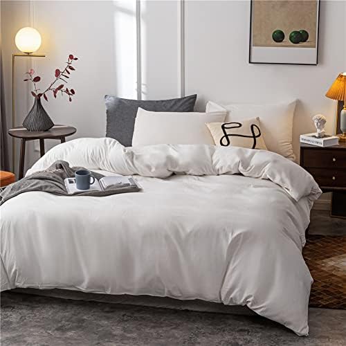 Janlive 100 Cotton Duvet Cover Set Twin - 2 Pieces White
