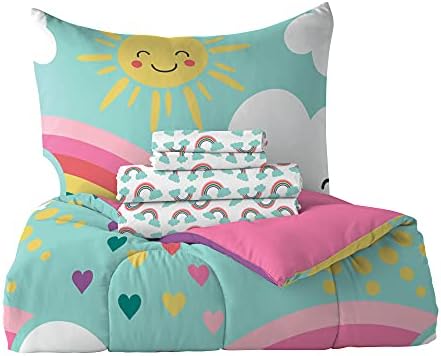 Dream FACTORY Kids 5-Piece Microfiber Bed Set Twin Teal Rainbow Flare