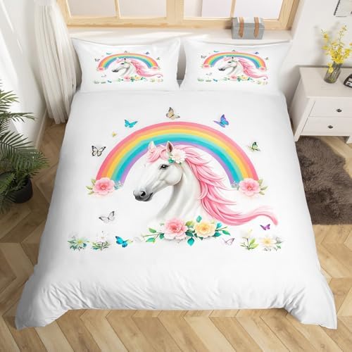 Jejeloiu Rainbow Horse Duvet Cover Set 3Pcs