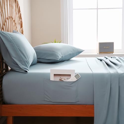 JSD Blue Twin Sheet Set with Side Pocket Corner Straps