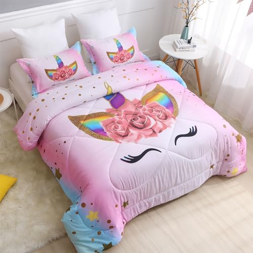 SIRDO Unicorn Queen Bedding Set for Girls