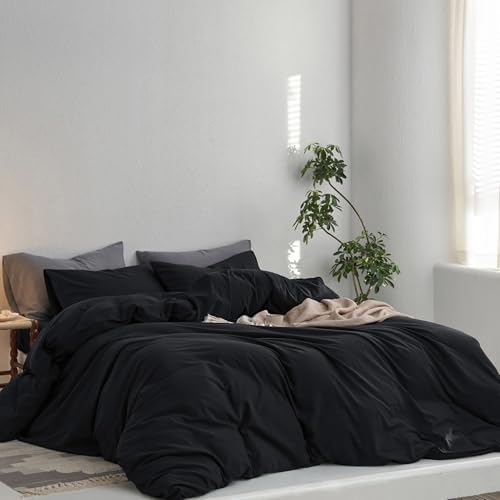 MooMee Queen Duvet Cover Set 3 Pieces Black 90x90