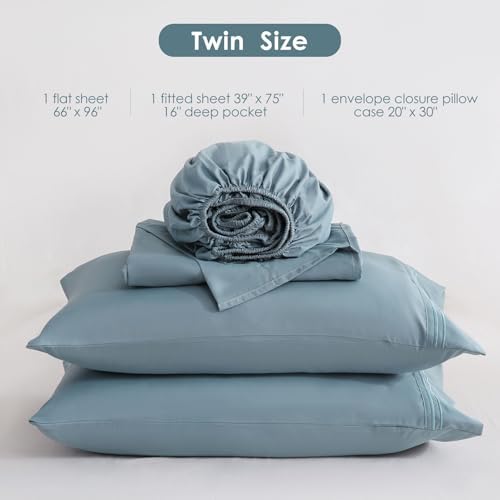 JSD Blue Twin Sheet Set with Side Pocket Corner Straps