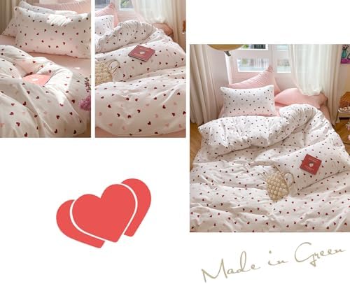 Erwinmu Girls King Comforter Set - 3 Piece Heart Print Bedding