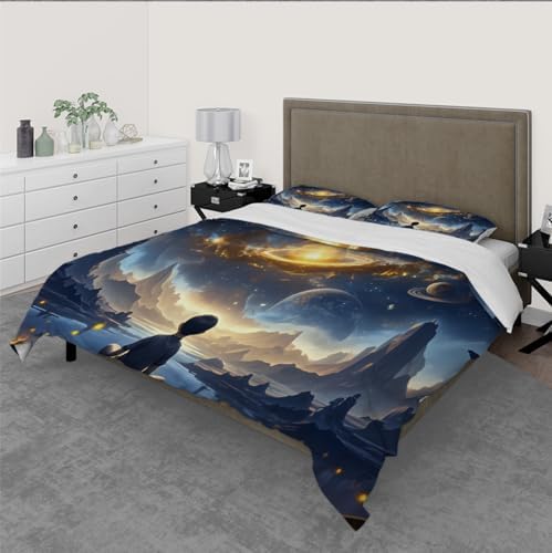 Kids Space Planets Duvet Cover Set 3 Piece
