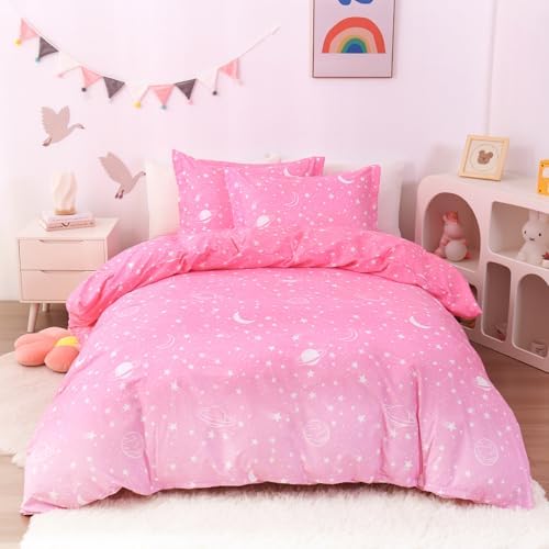 JSD Pink Stars Kids Duvet Cover Set Twin Size 2 Piece