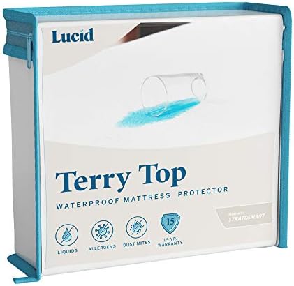 LUCID Premium Hypoallergenic Waterproof Mattress Protector - Queen Size White 1