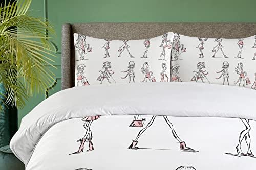 Ambesonne Kids Duvet Cover Set with Cartoon Girls Shoes Design