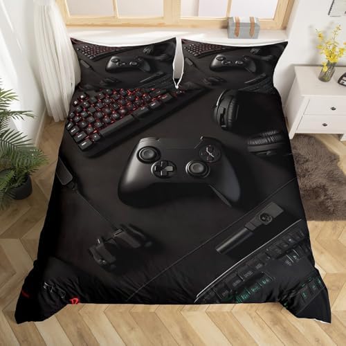 Feelyou Gaming Bedding Set Queen Size Black Zipper Closure