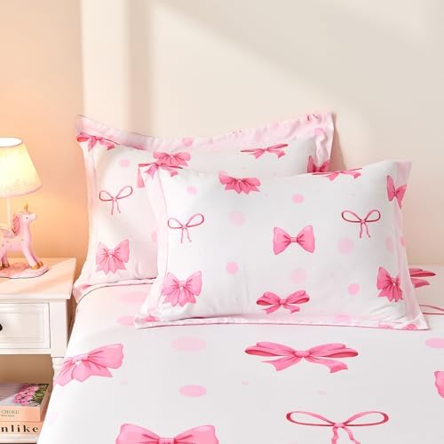 Wajade 7-Piece Pink Bow Queen Bedding Set 1
