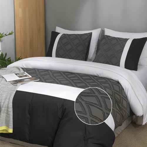 YASMENG Dark Gray Boho Tufted Duvet Cover Set