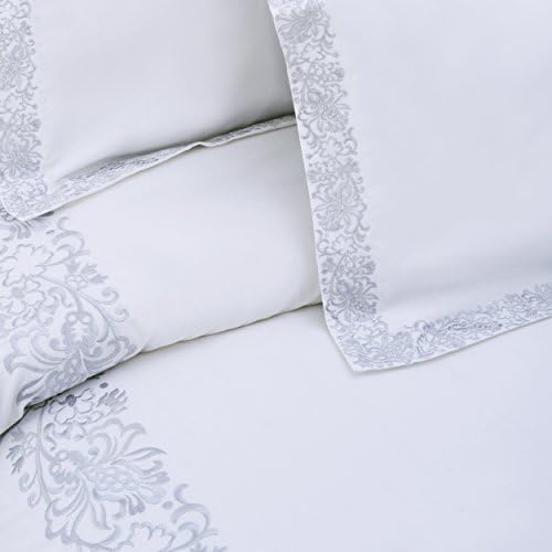 Superior Embroidered Cotton Duvet Cover Set FullQueen White