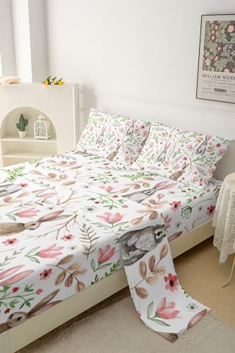QOOMO Cartoon Rabbit Microfiber Bedding Set