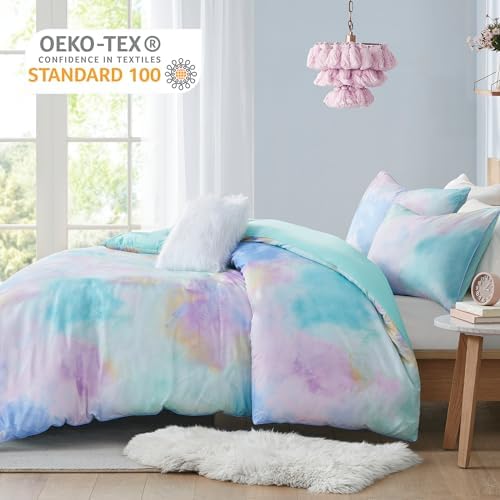 Intelligent Design Tie Dye Duvet Cover Set with Aqua Finish