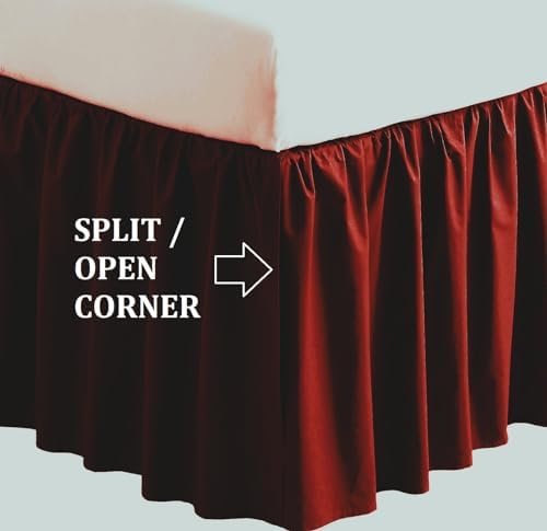 3 Sided Split Dust Ruffle Bed Skirt in Burgundy