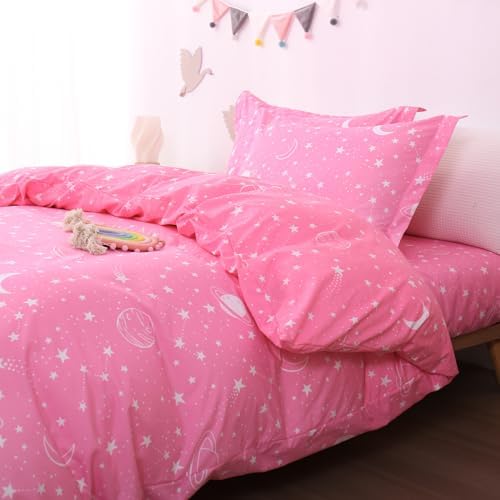 JSD Pink Stars Kids Duvet Cover Set Twin Size 2 Piece
