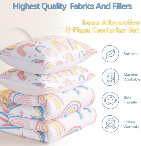 BEDMUST Kids Rainbow Comforter Set - 3PCS Twin Size
