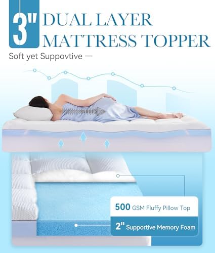 BDEUS 3 Inch Dual Layer Mattress Topper Twin Size
