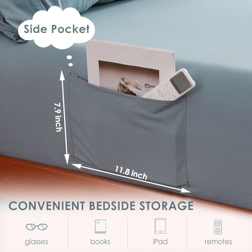 JSD Blue Twin Sheet Set with Side Pocket Corner Straps