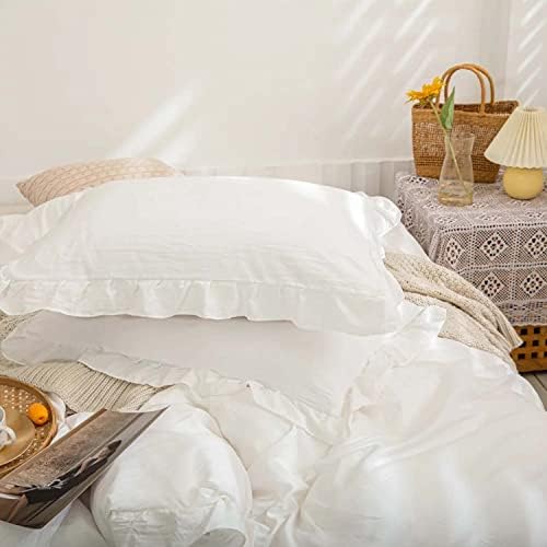 Faincy White Ruffle Duvet Cover Set King Size 3PC with Zipper