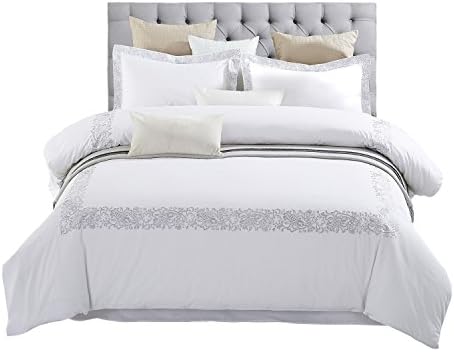 Superior Embroidered Cotton Duvet Cover Set FullQueen White