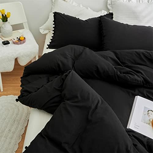 IHOUSTRIY Twin Duvet Cover Set with Pom Poms and Zipper Closure 1