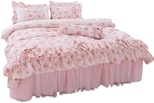 LELVA Romantic Rose Bedding Duvet Cover Set with Skirt